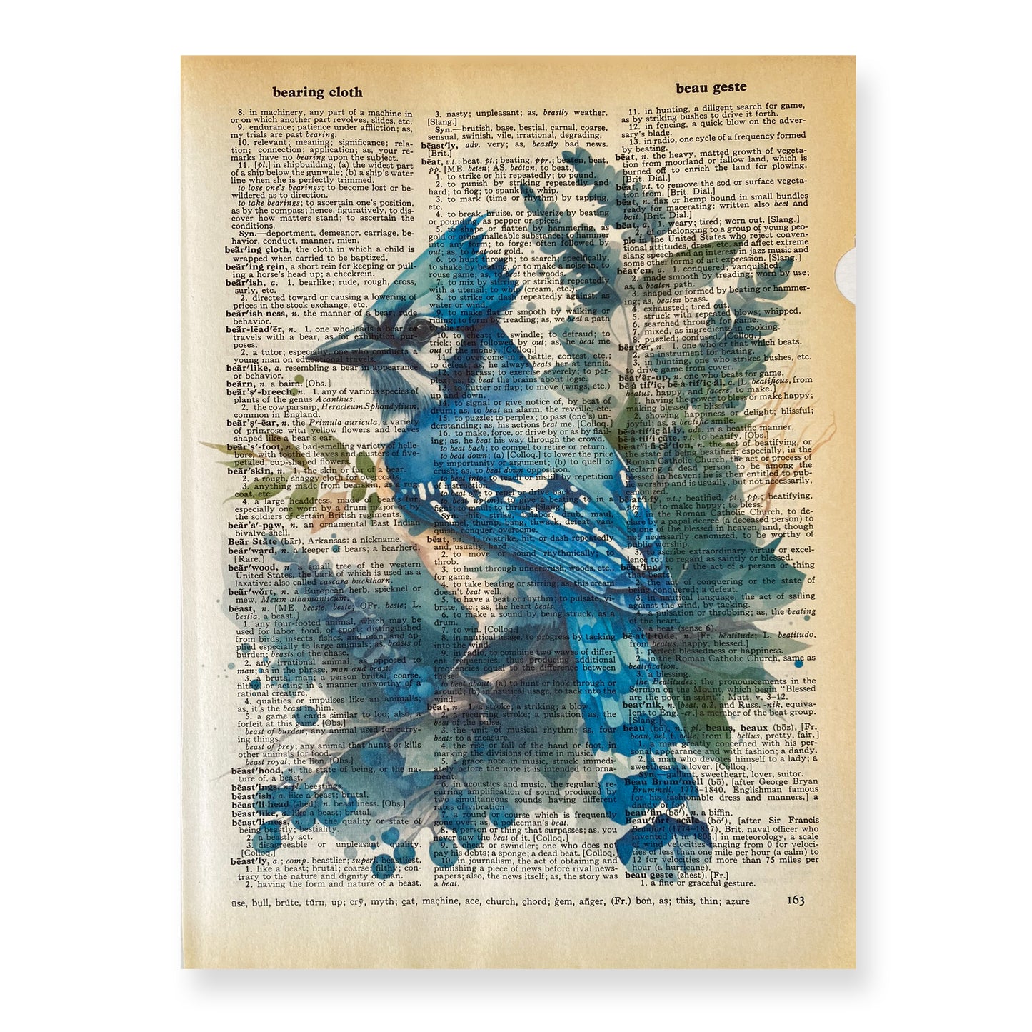 Recycled Vintage Dictionary Art Print - Blue Jay