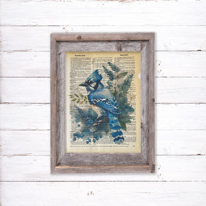 Recycled Vintage Dictionary Art Print - Blue Jay