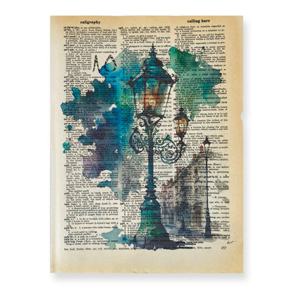 Recycled Vintage Dictionary Page Art Print - Victorian Lamppost