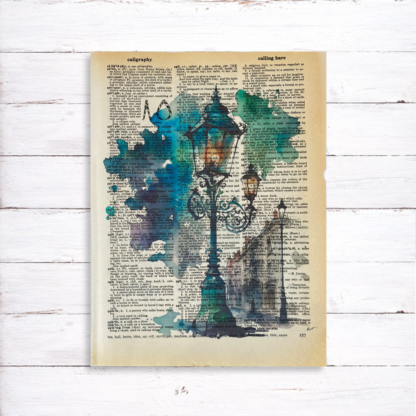 Recycled Vintage Dictionary Page Art Print - Victorian Lamppost