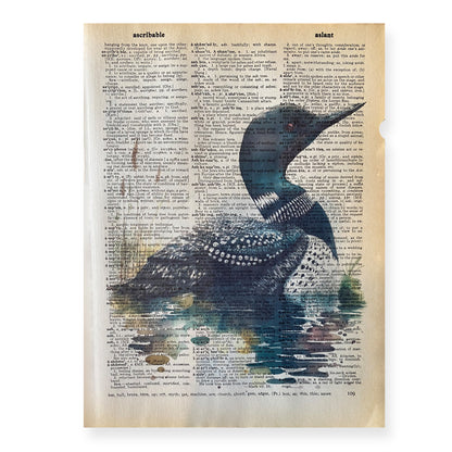 Recycled Vintage Dictionary Art Print - Loon