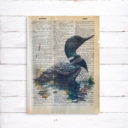 Recycled Vintage Dictionary Art Print - Loon