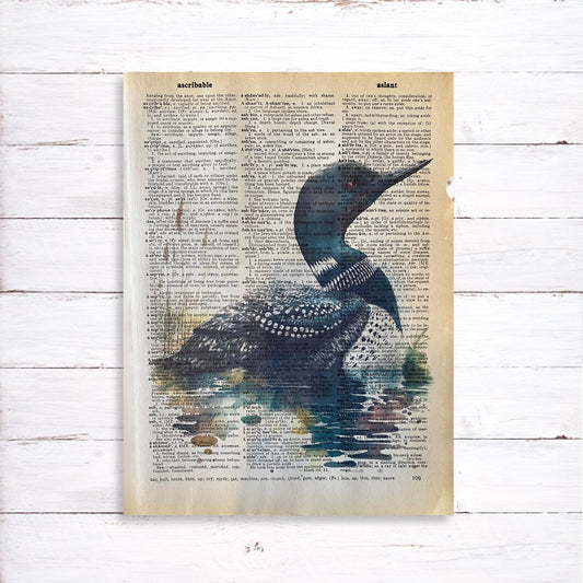 Recycled Vintage Dictionary Art Print - Loon