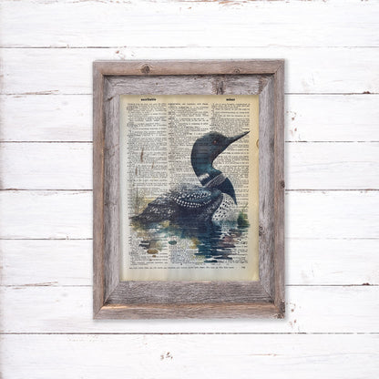 Recycled Vintage Dictionary Art Print - Loon