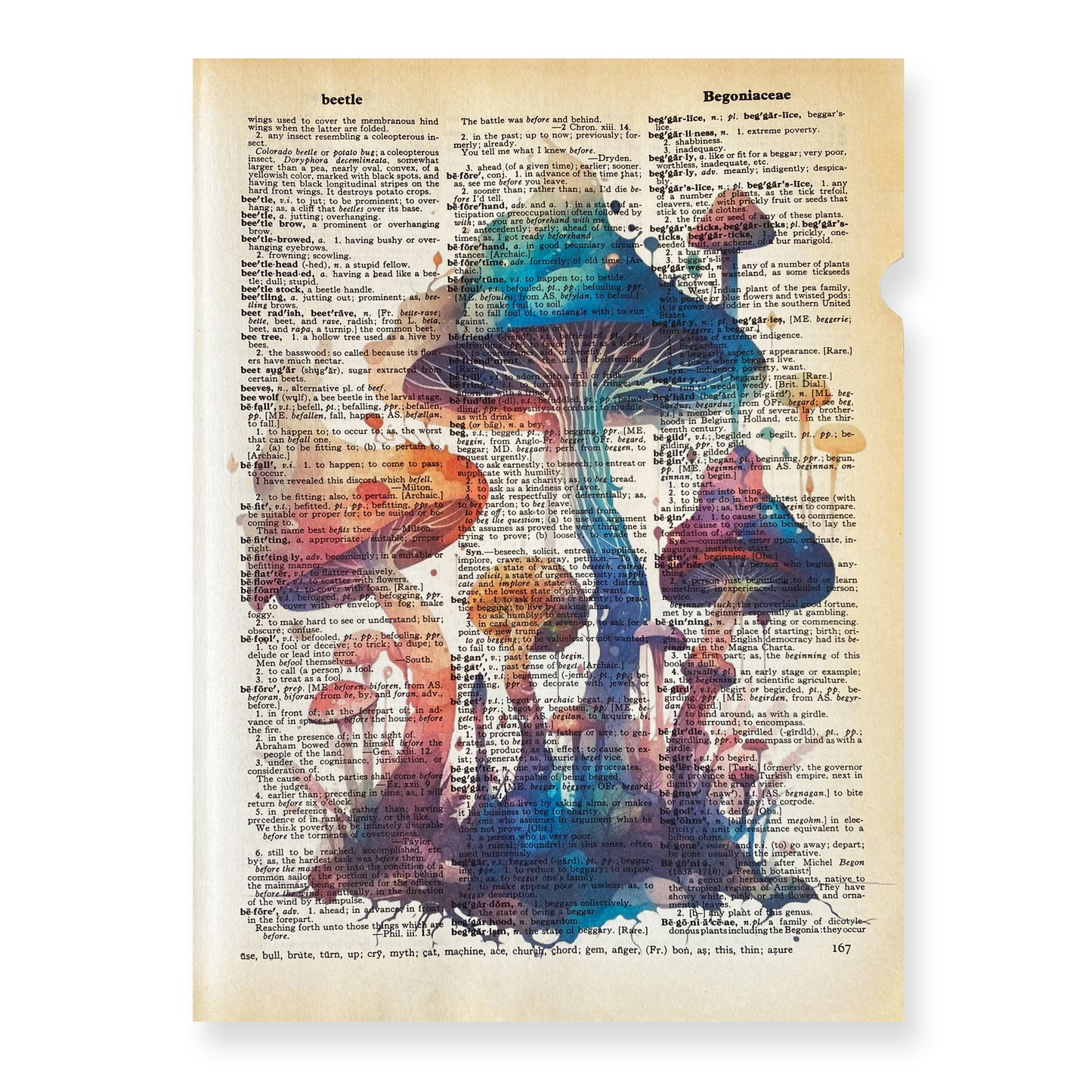 Recycled Vintage Dictionary Page Art Print - Fantasy Mushrooms