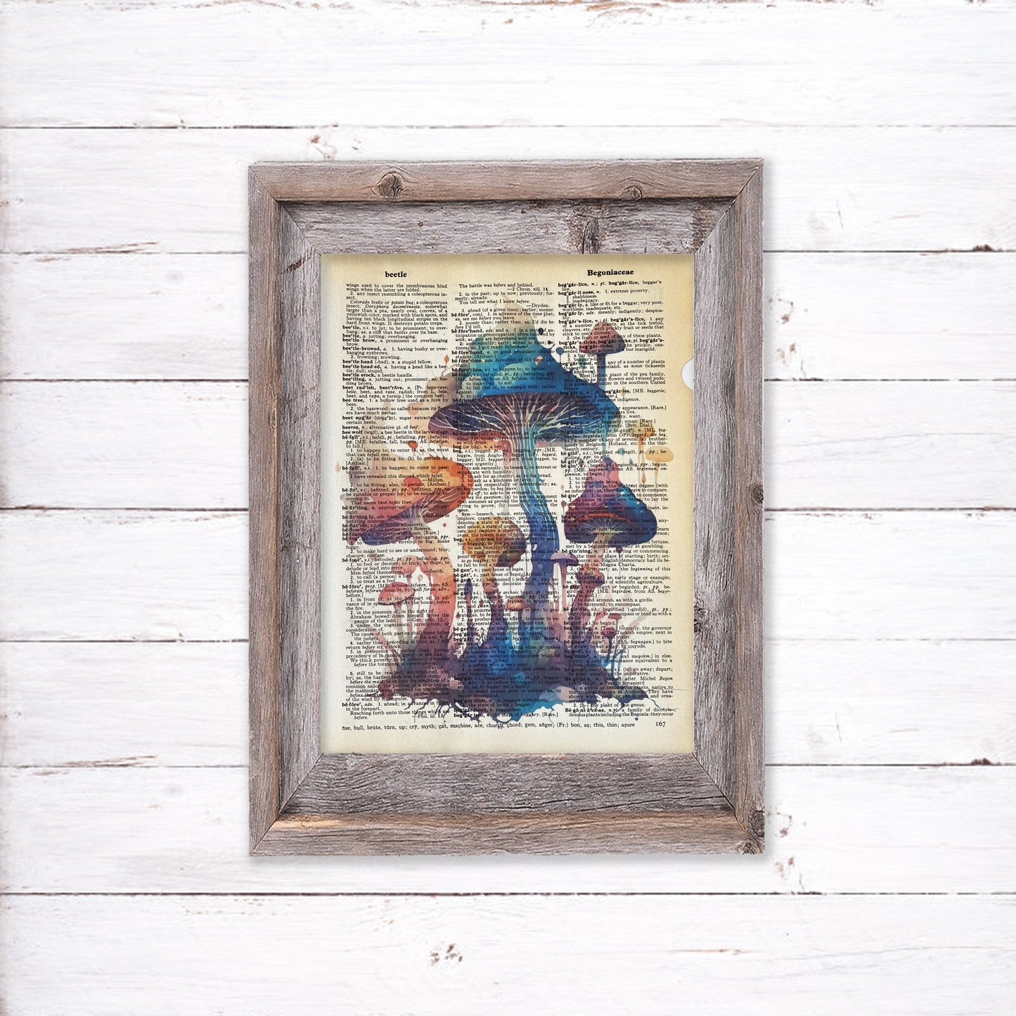 Recycled Vintage Dictionary Page Art Print - Fantasy Mushrooms