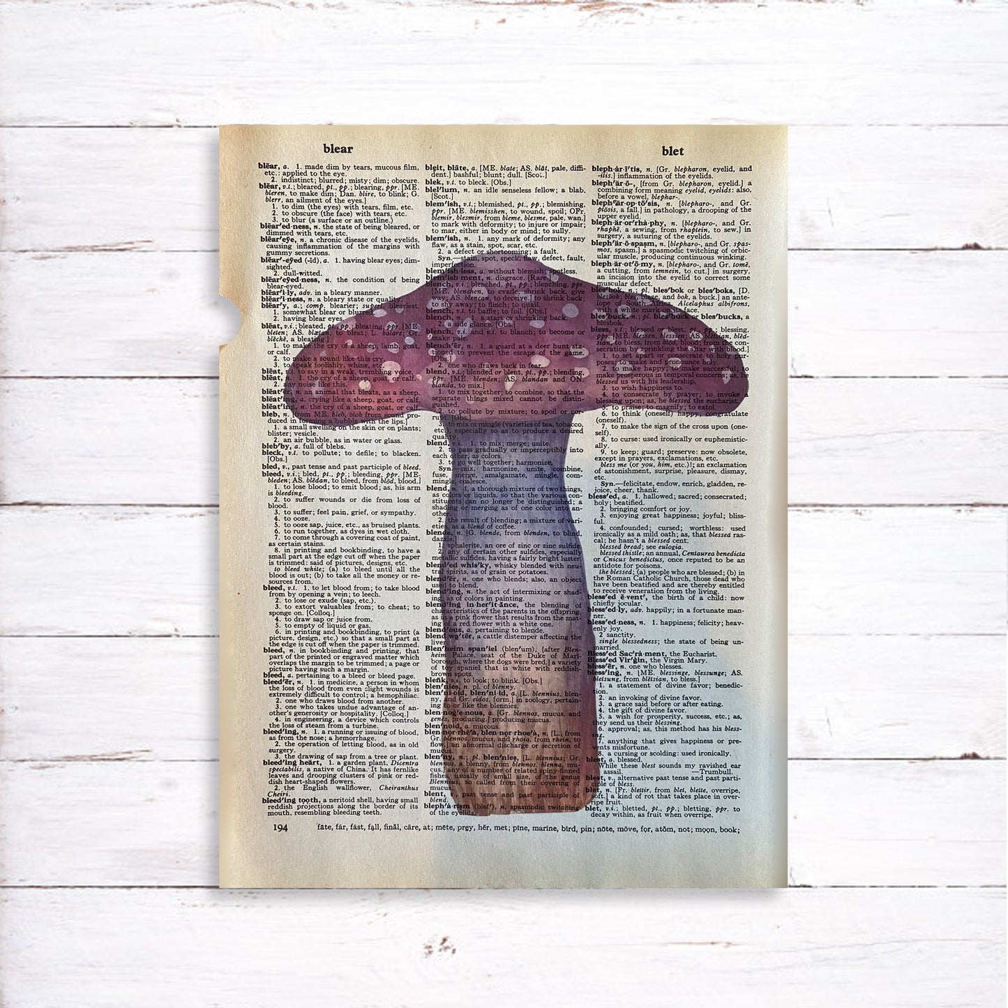 Recycled Vintage Dictionary Page Art Print - Mushroom Set