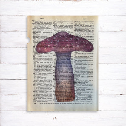 Recycled Vintage Dictionary Page Art Print - Mushroom Set