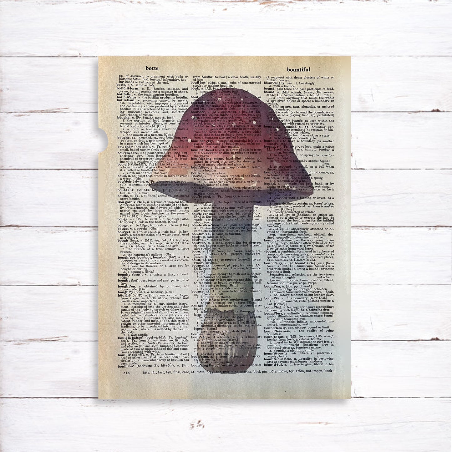 Recycled Vintage Dictionary Page Art Print - Mushroom Set