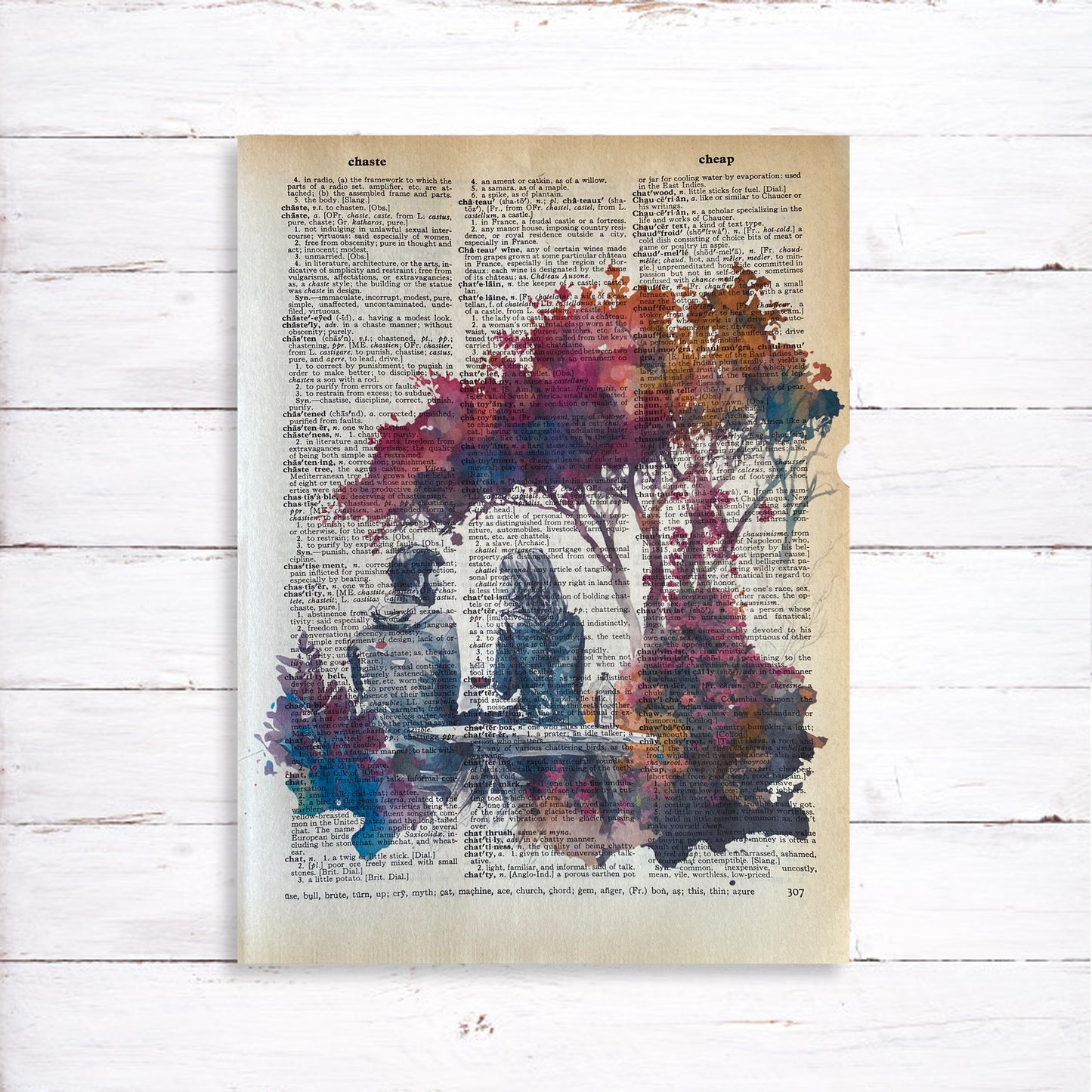 Recycled Vintage Dictionary Page Art Print - Romantic Picnic