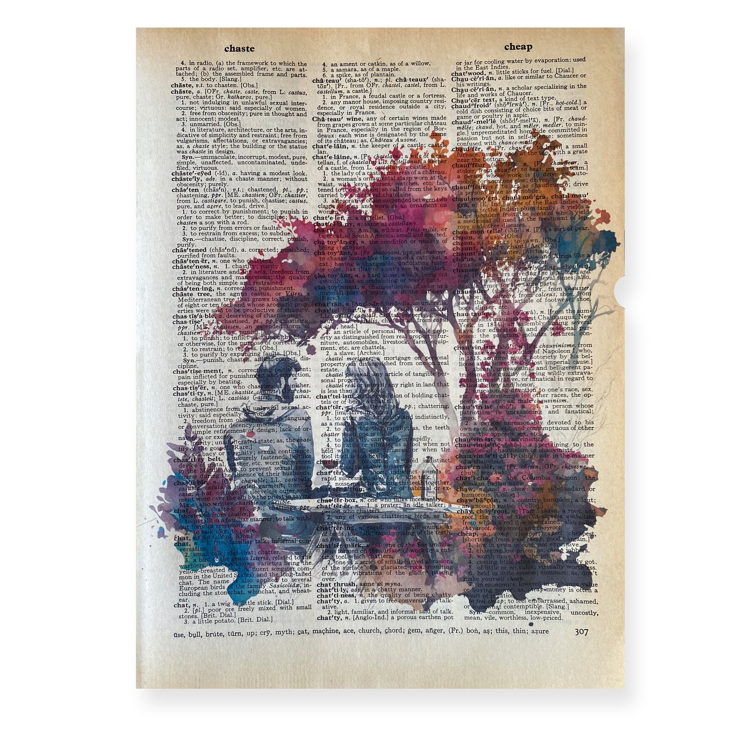 Recycled Vintage Dictionary Page Art Print - Romantic Picnic