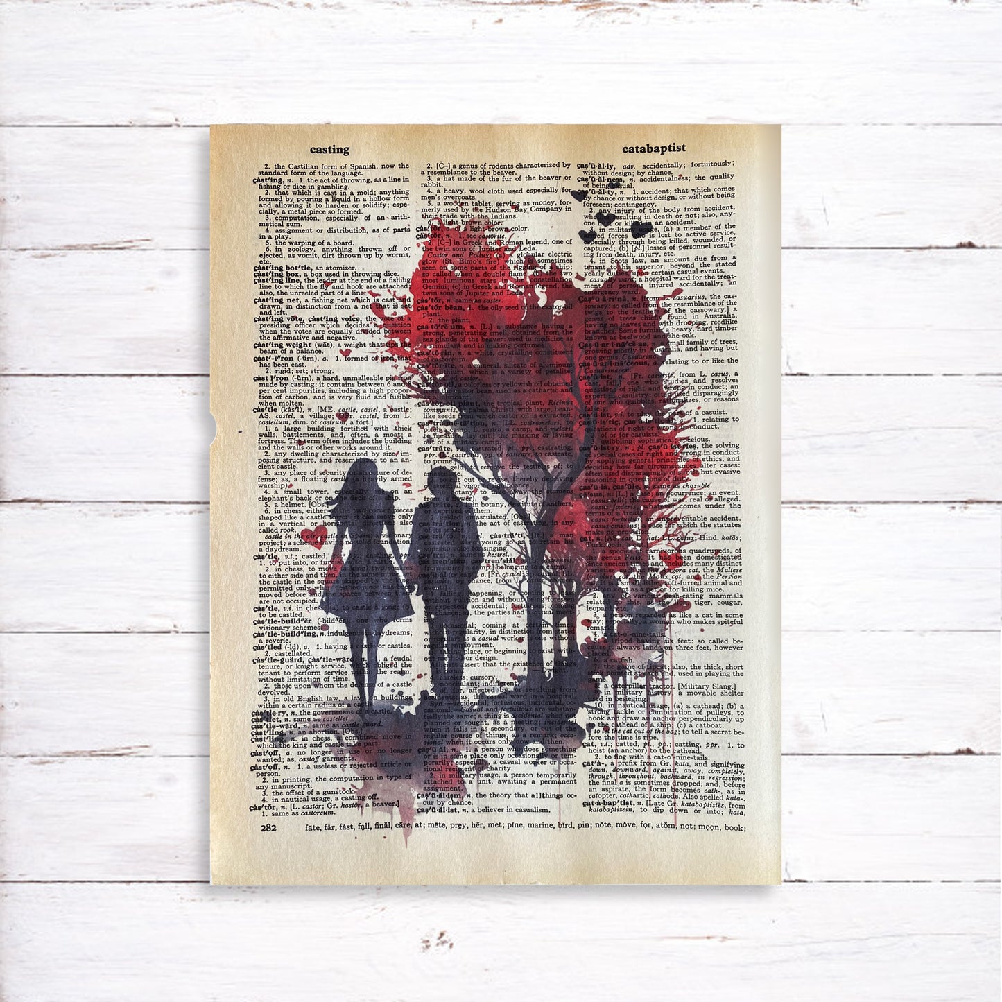 Recycled Vintage Dictionary Page Art Print - Romantic Walk