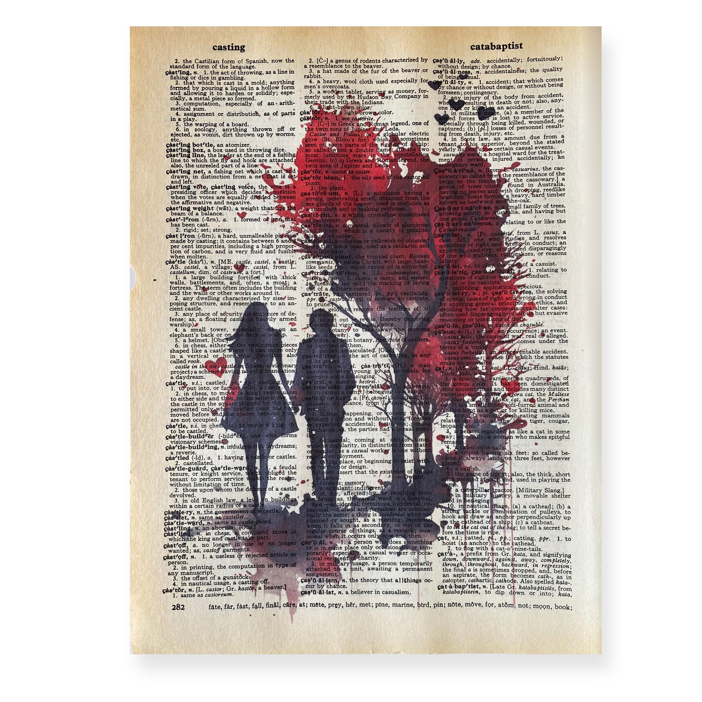 Recycled Vintage Dictionary Page Art Print - Romantic Walk