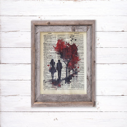 Recycled Vintage Dictionary Page Art Print - Romantic Walk