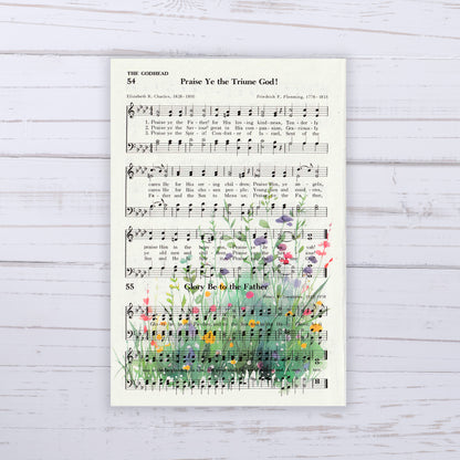 Recycled Vintage Hymnal Page Art Prints - Meadow and Cross