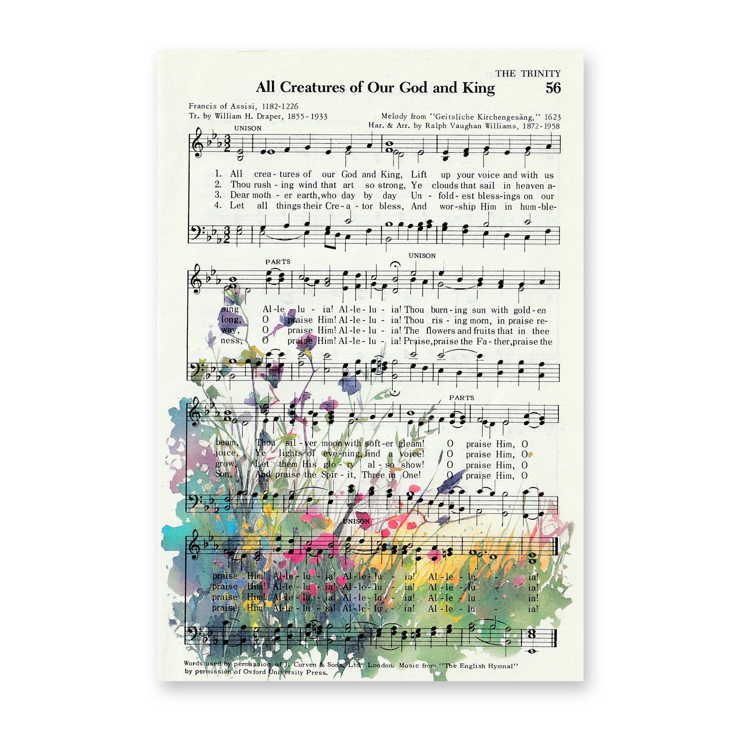 Recycled Vintage Hymnal Page Art Print - Meadow