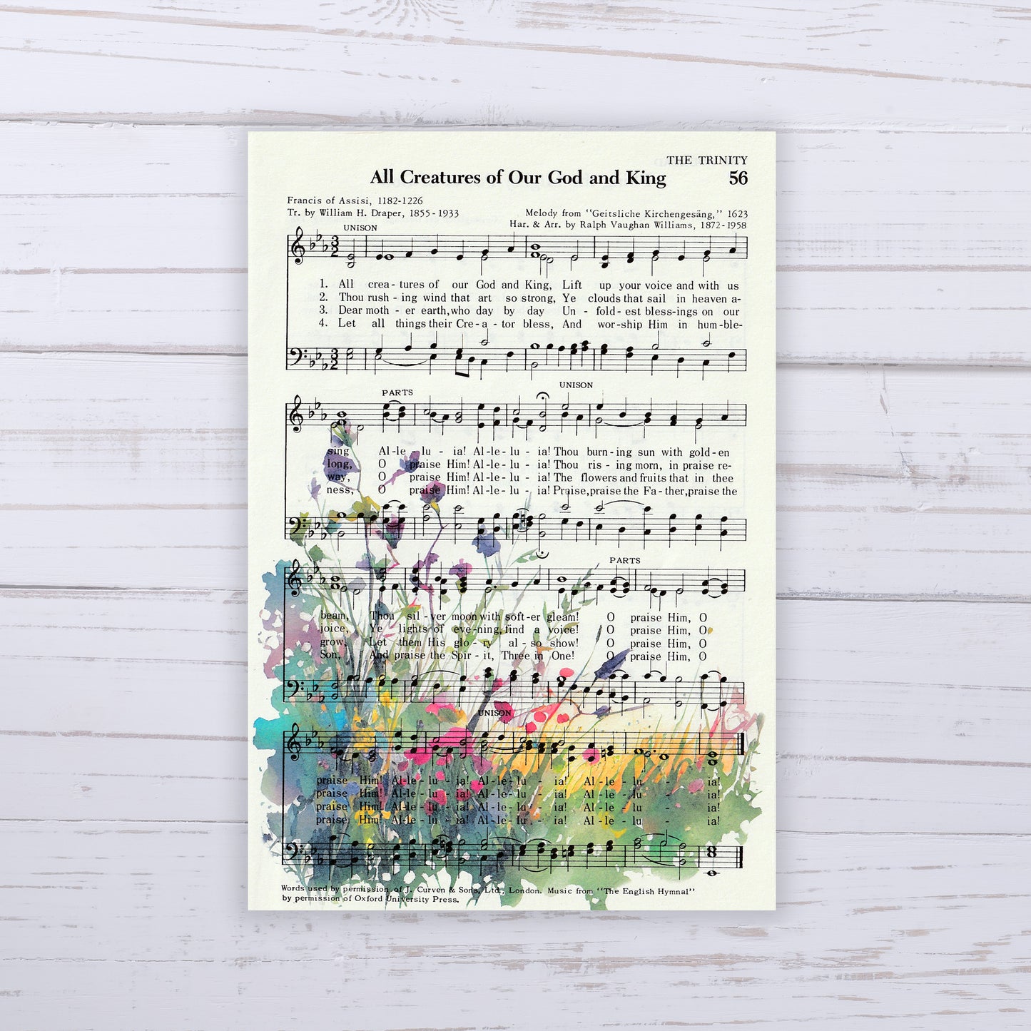 Recycled Vintage Hymnal Page Art Prints - Meadow and Cross