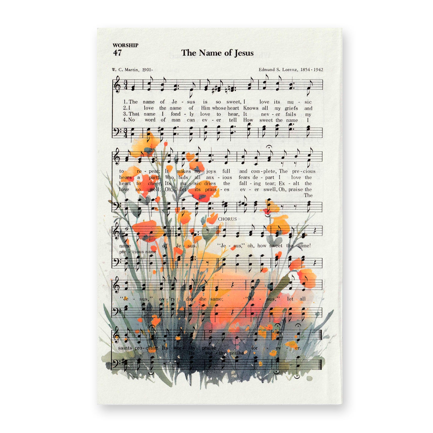 Recycled Vintage Hymnal Page Art Print - Sunset Meadow