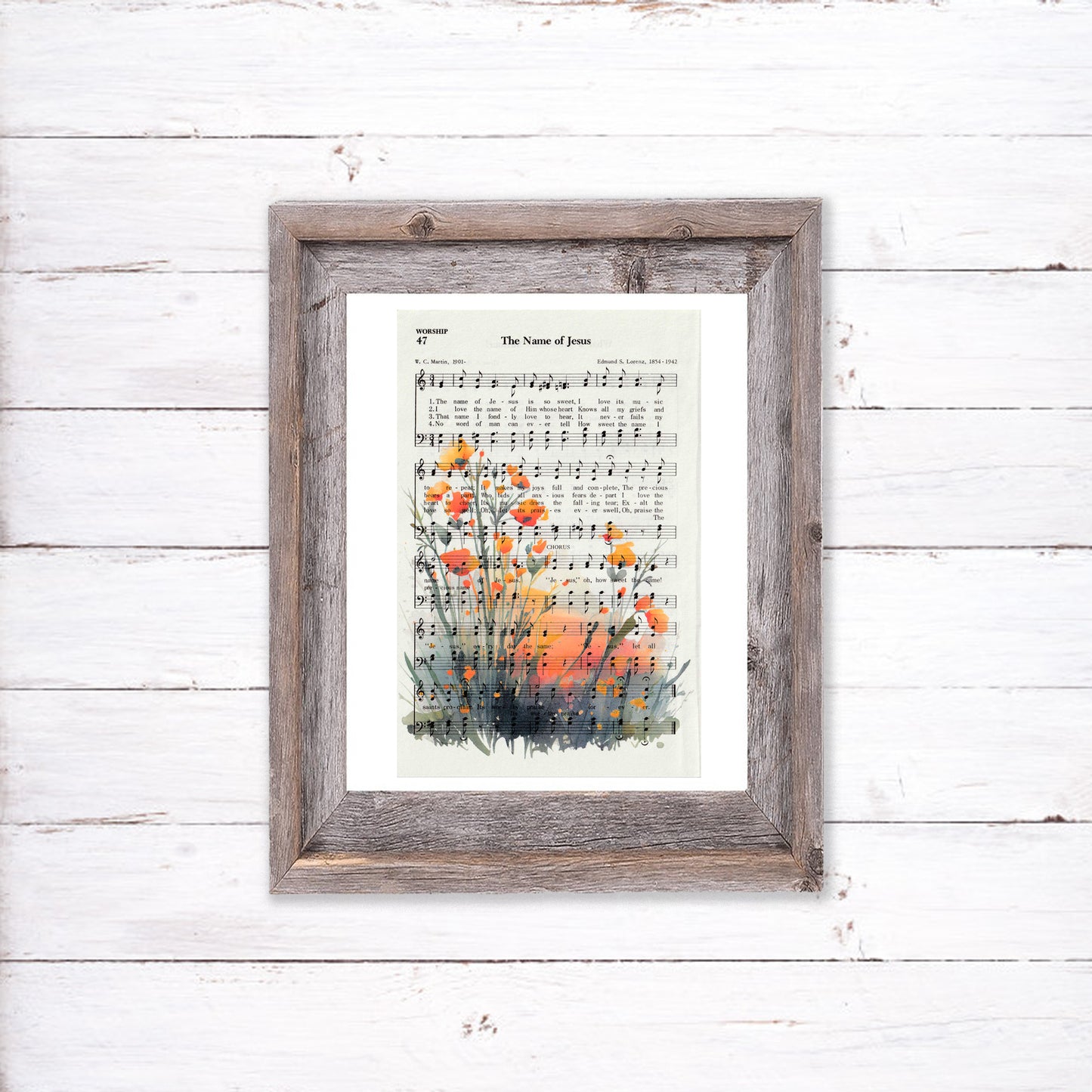 Recycled Vintage Hymnal Page Art Print - Sunset Meadow