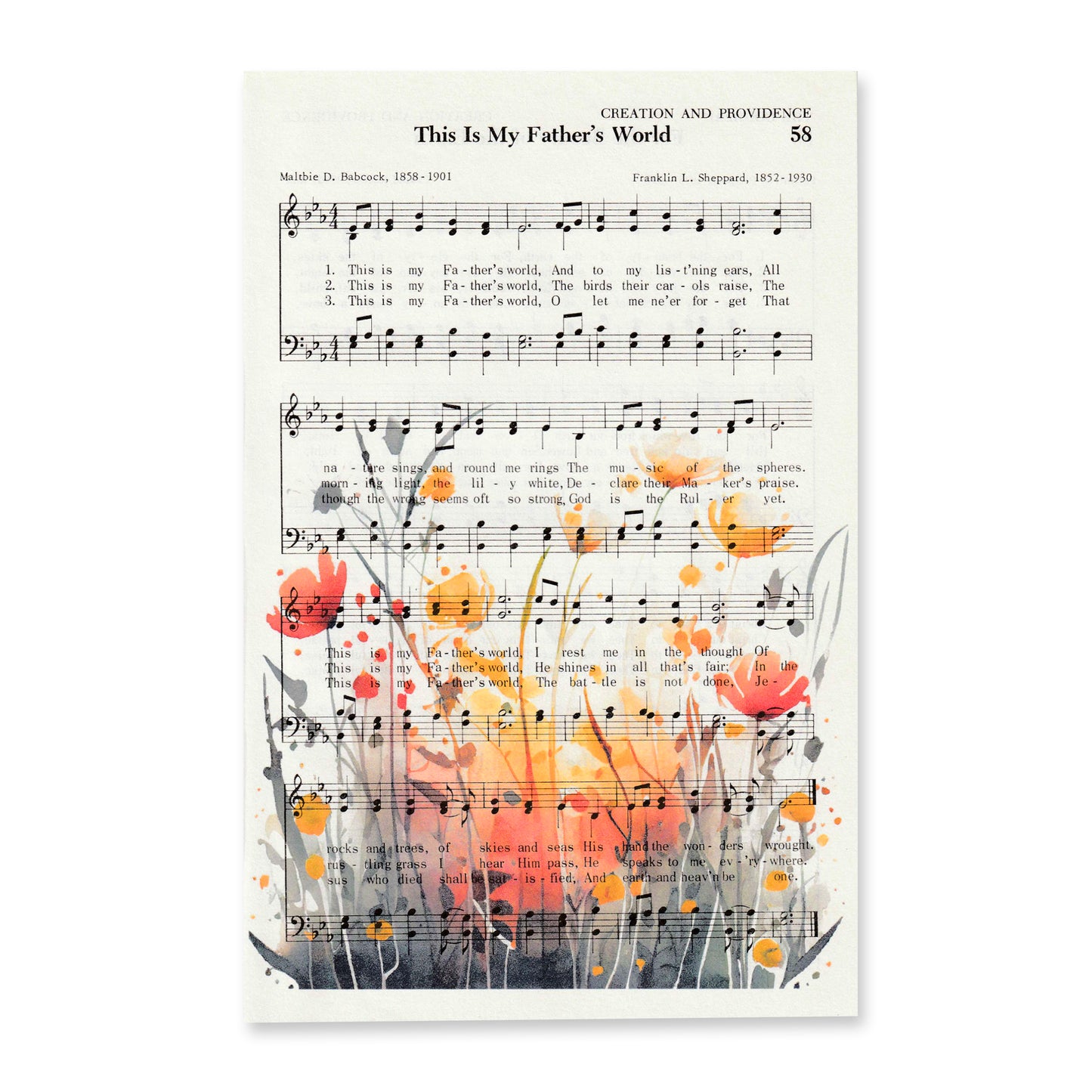 Recycled Vintage Hymnal Page Art Print - Sunset Meadow