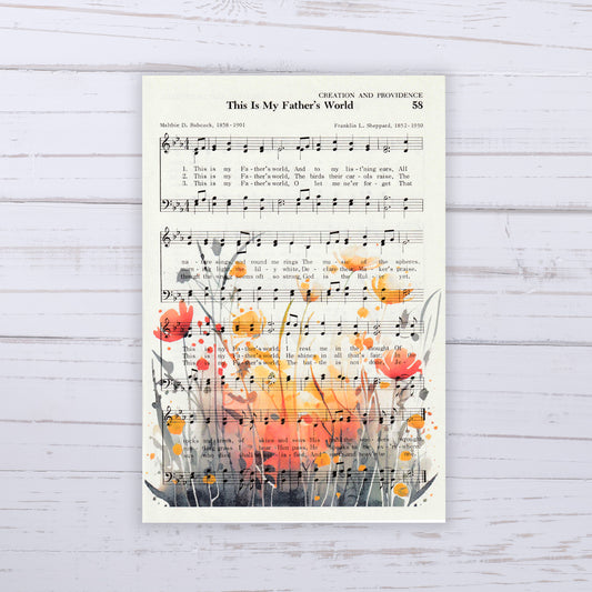 Recycled Vintage Hymnal Page Art Print - Sunset Meadow