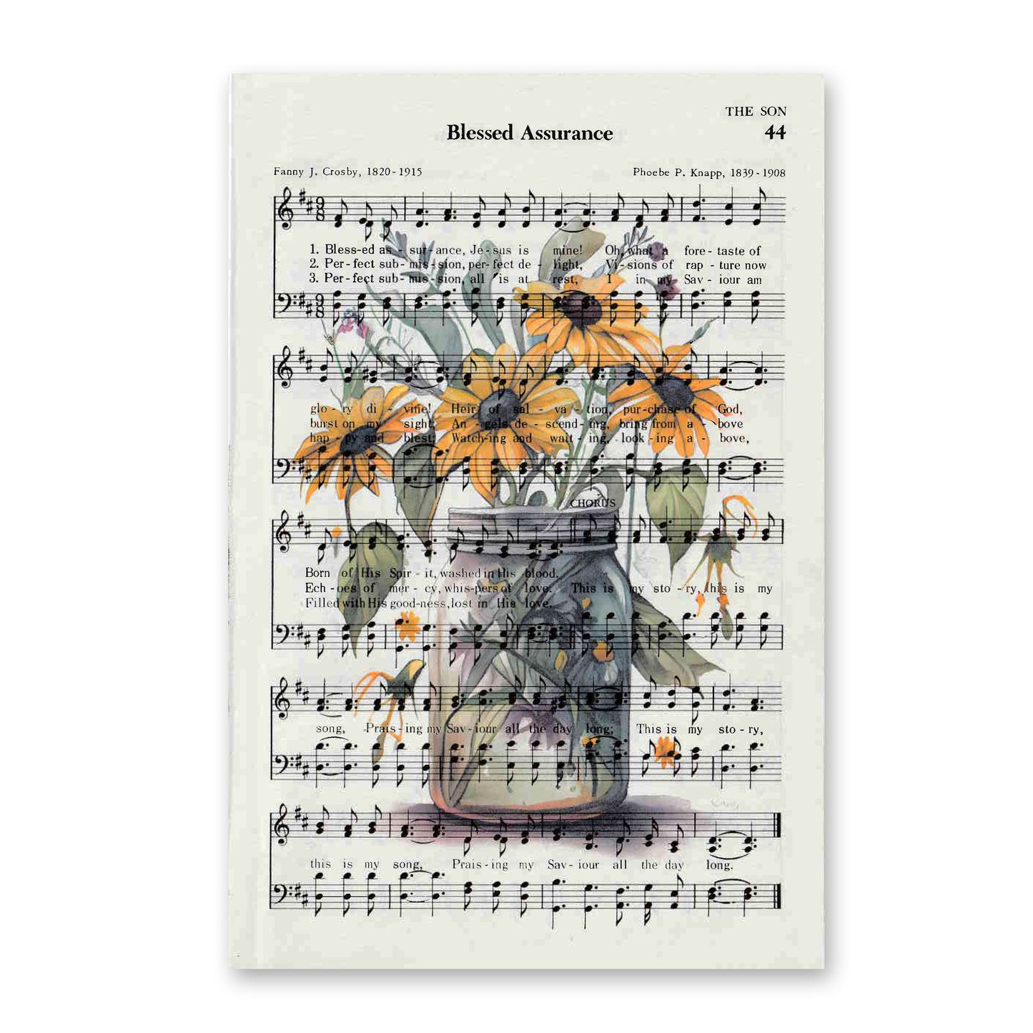 Recycled Vintage Hymnal Page Art Print - Flower Jar