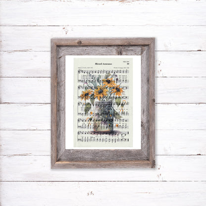 Recycled Vintage Hymnal Page Art Print - Flower Jar