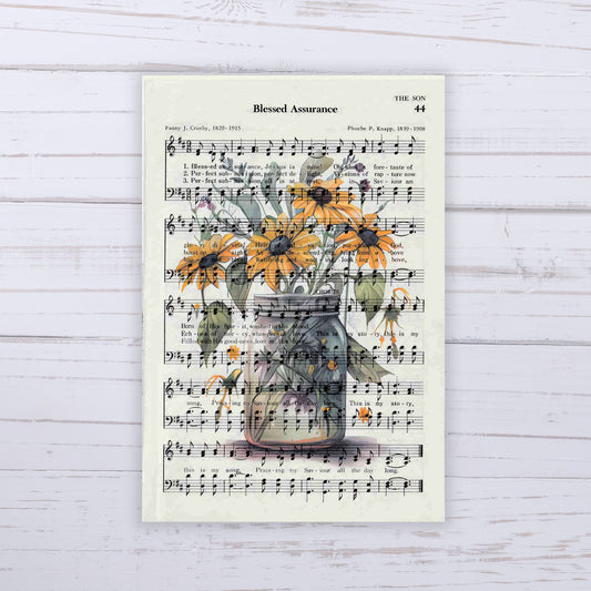 Recycled Vintage Hymnal Page Art Print - Flower Jar