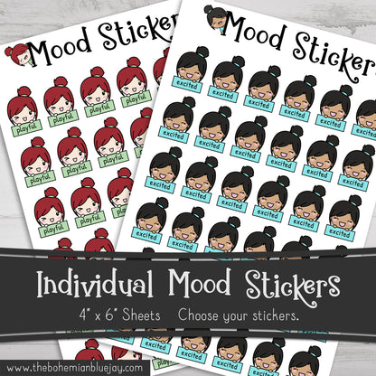 Chibi Girl Mood Tracker Stickers - Individual Moods