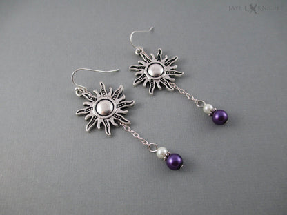 Rapunzel Silver Sun Charm Earrings