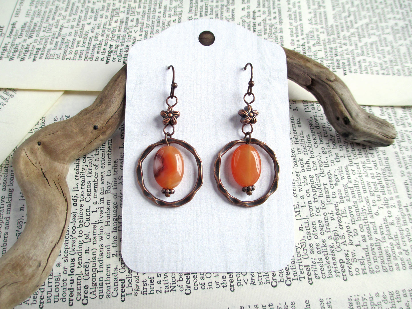 Orange Agate Copper Earrings