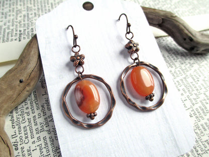 Orange Agate Copper Earrings