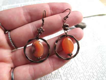 Orange Agate Copper Earrings