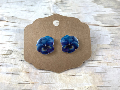 Blue Pansy Earrings