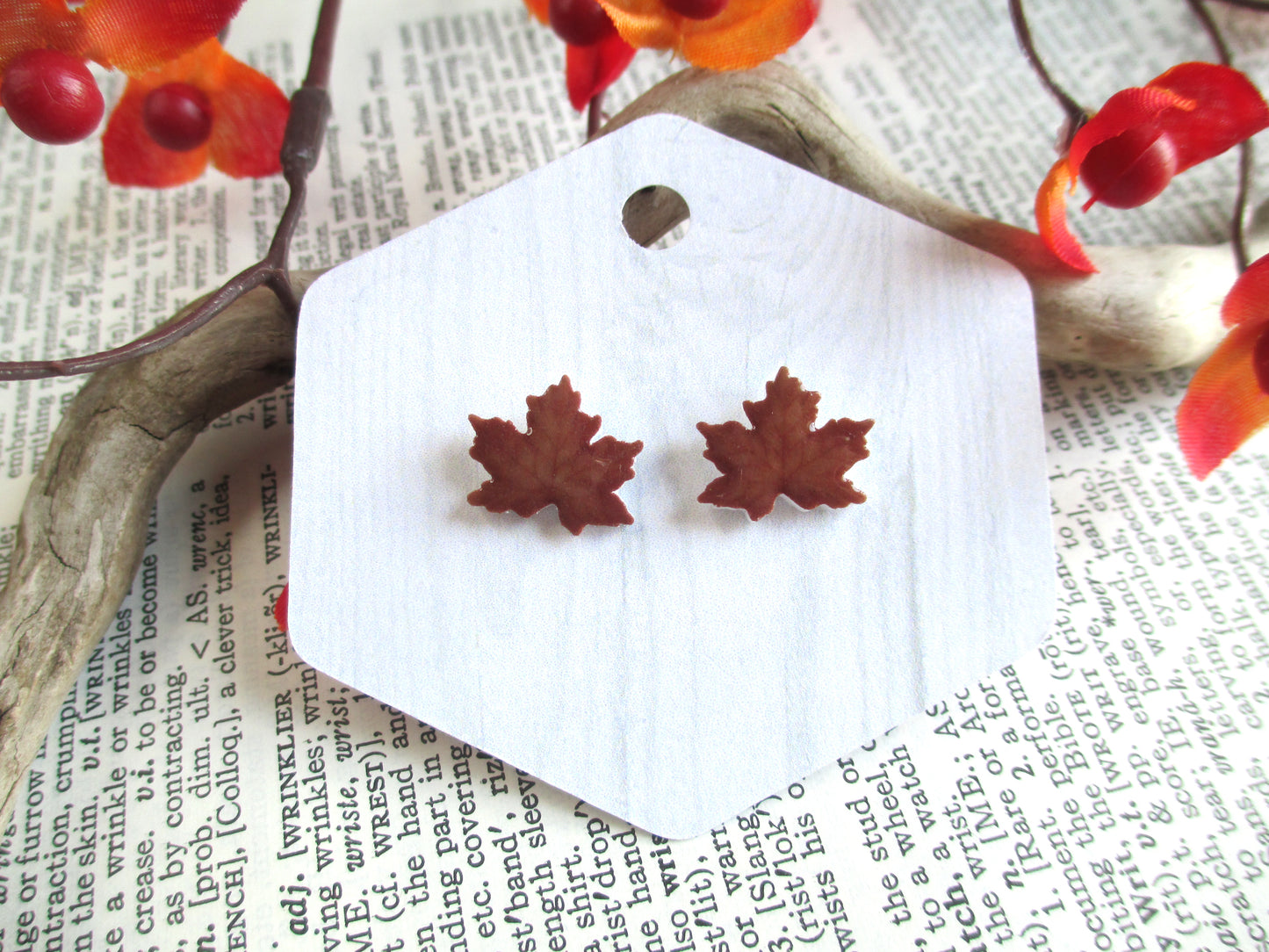 Brown Maple Leaf Earrings