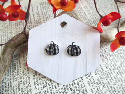 Black and White Plaid Pumpkin Earrings