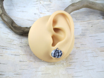 Black and White Plaid Pumpkin Earrings