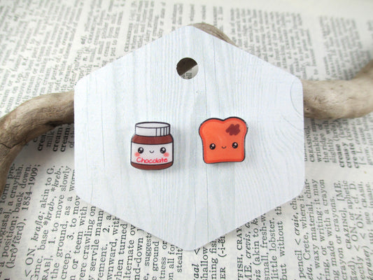 Kawaii Chocolate Spread and Toast Earrings