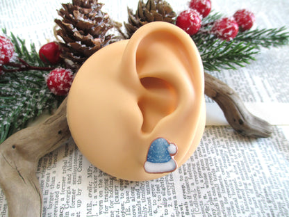 Christmas Cookie Blue Santa Hat Earrings