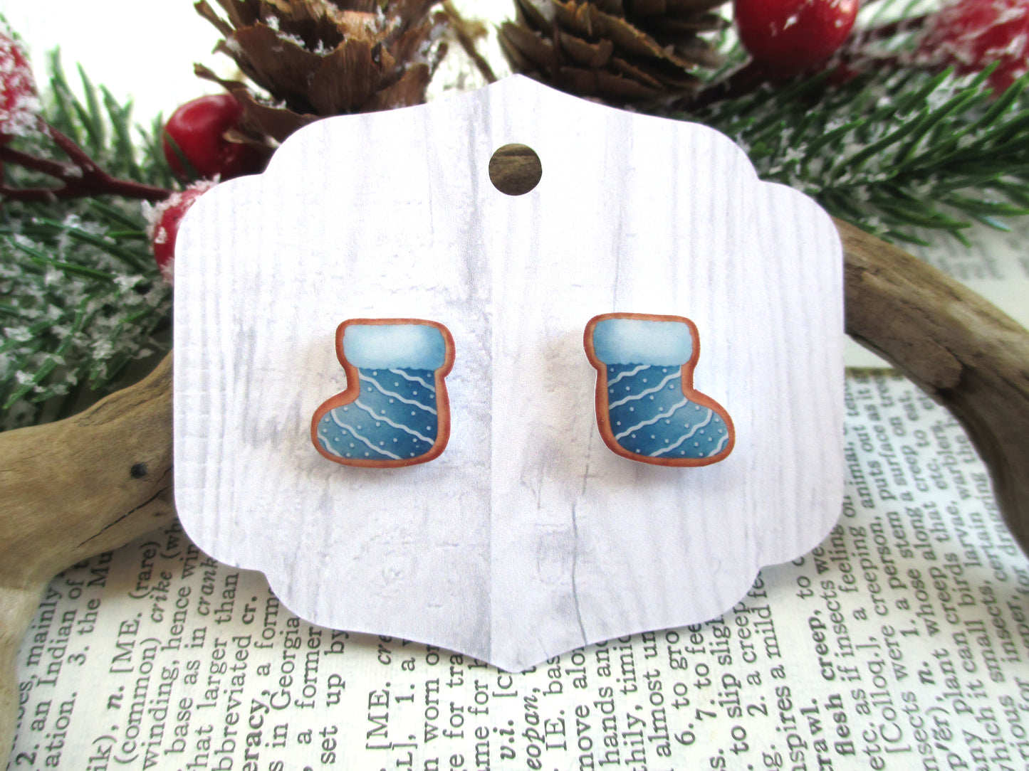 Christmas Cookie Blue Stocking Earrings