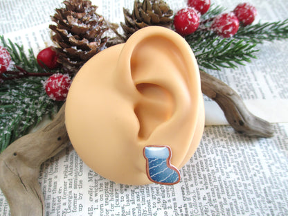 Christmas Cookie Blue Stocking Earrings