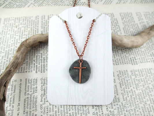 Copper and Gunmetal Cross Necklace