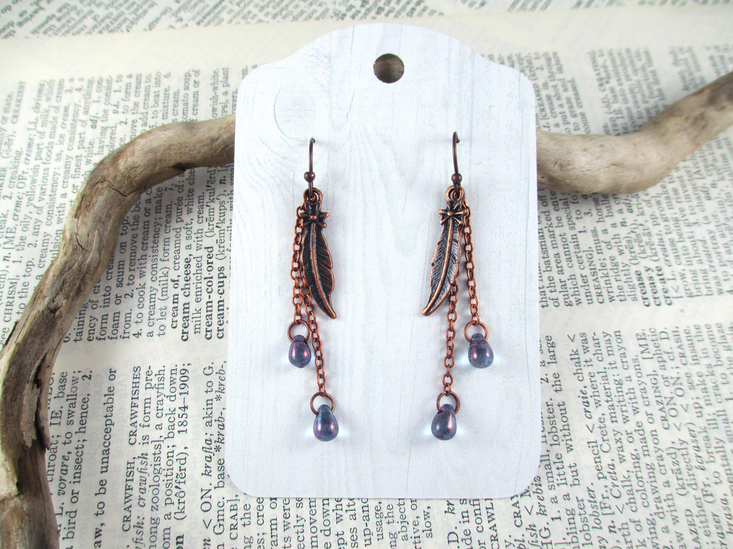 Copper and Purple Feather Earrings