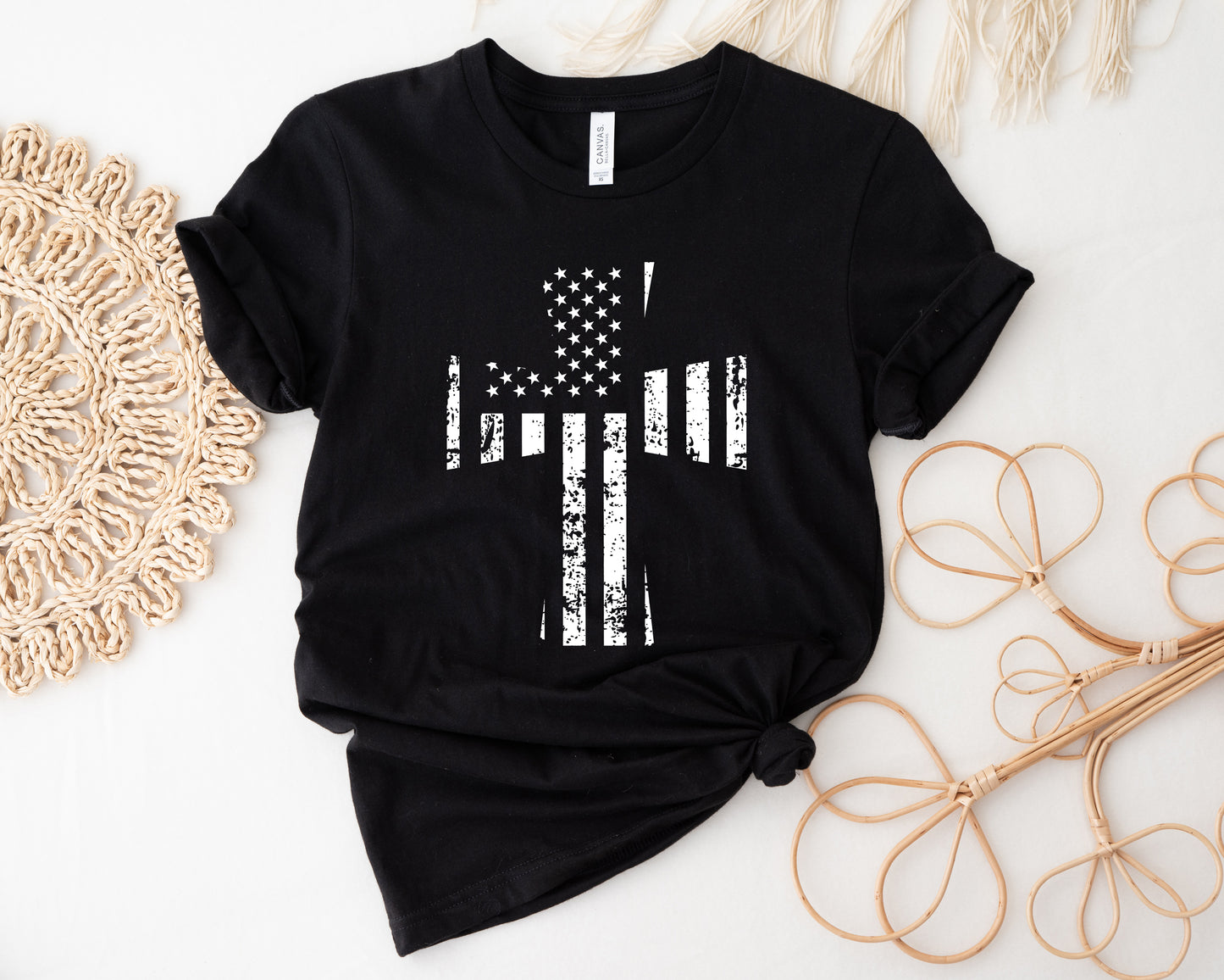 Grunge American Flag Cross Shirt