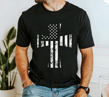 Grunge American Flag Cross Shirt