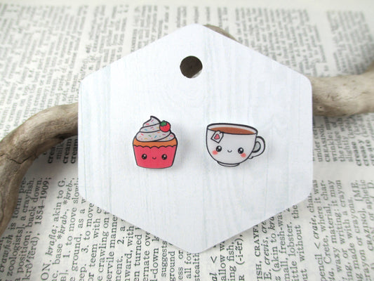 Kawaii Cupcake and Tea Earrings