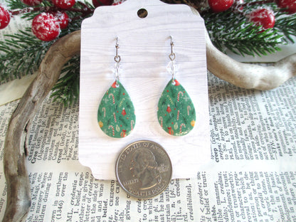 Green Candy Cane Christmas Teardrop Earrings