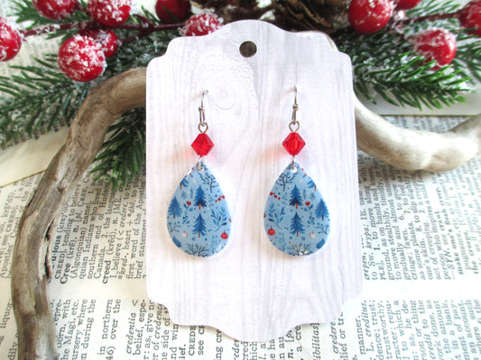 Light Blue Christmas Tree Teardrop Earrings