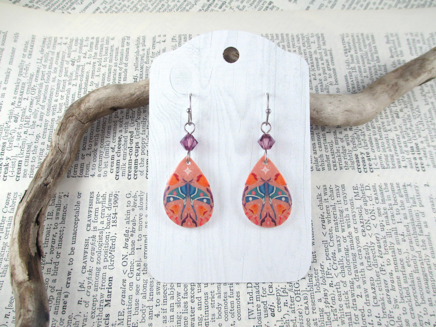 Pink Luna Moth Earrings