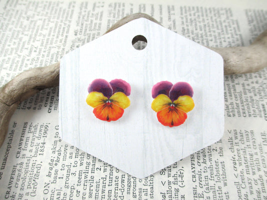 Purple and Orange Pansy Earrings